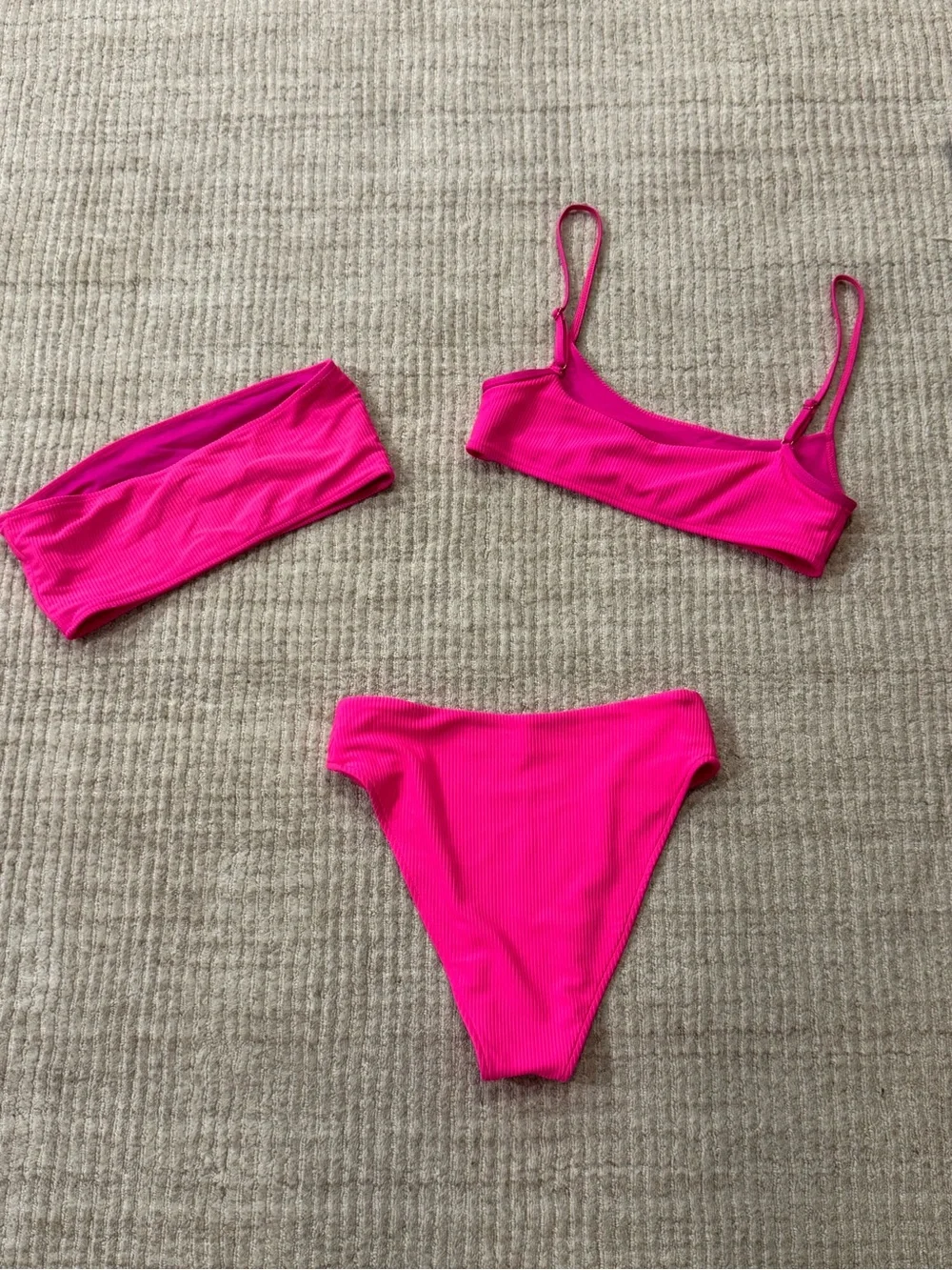 Frankie's Bikinis Hot Pink Ribbed 3-Piece Bikini Set 🌺